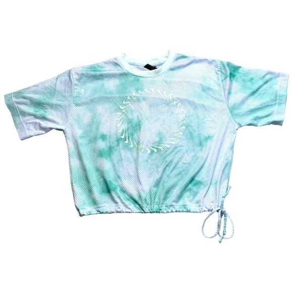 Nike Tie Dye Cropped Circle Swoosh Jersey Athletic Tee Shirt Medium - Picture 3 of 5